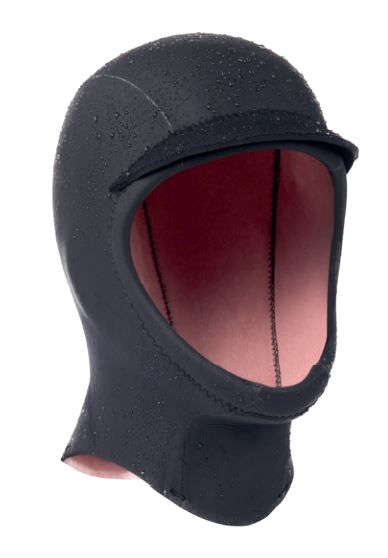 Produktfoto einer schwarzen Neoprenhaube mit Schirm